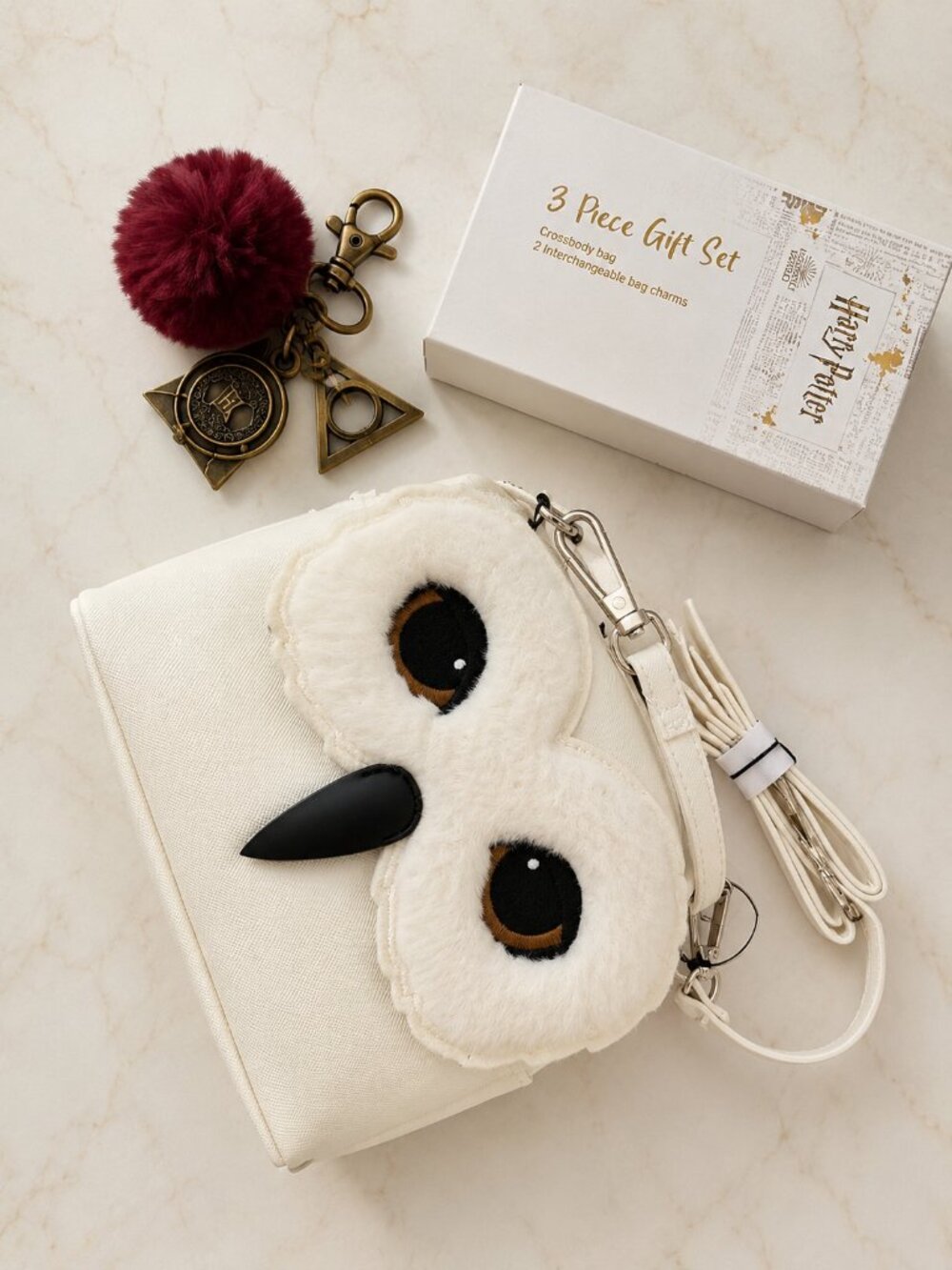 Harry Potter Warner Bros. Kids White Owl Hedwig Crossbody Bag Burgundy Charm NWT